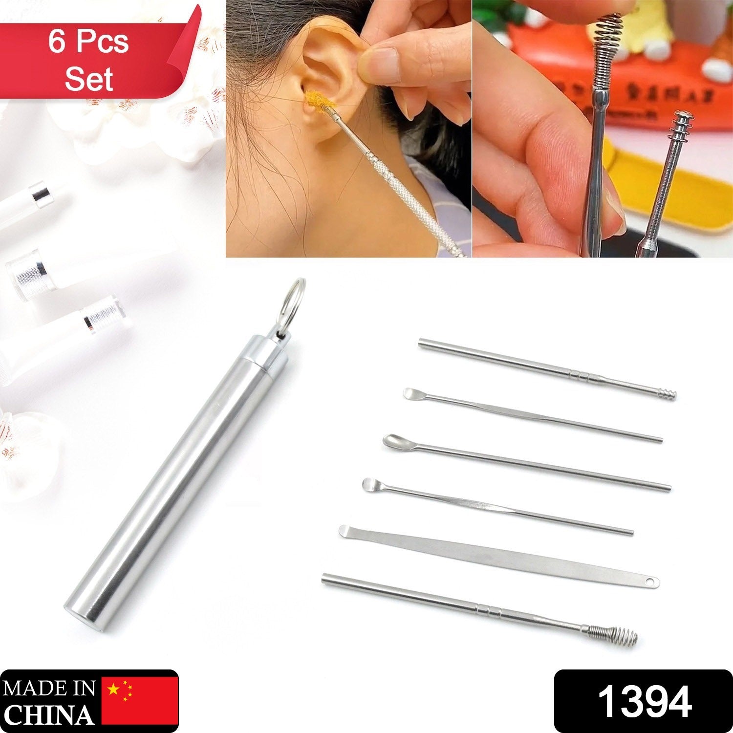 1394 6pcs Ear Wax Removal Kit With Keychain Holder  Ear Cleansing Tool Set  Ear Curette Ear Wax Remover Tool For Outdoor Camping Travel Picnic (6 Pc) 1394 6pcs Ear Wax Removal Kit With Keychain Holder  Ear Cleansing Tool Set  Ear Curette Ear Wax Remover Tool For Outdoor Camping Travel Picnic (6 Pc)
